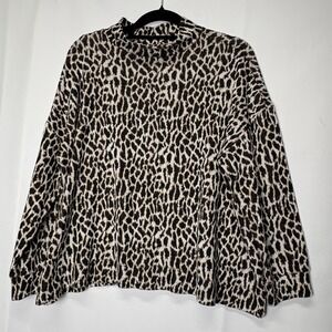 LOFT‎ Plus Animal Print Mock Neck Knit Pullover Sweater Womens 20/22 Classic